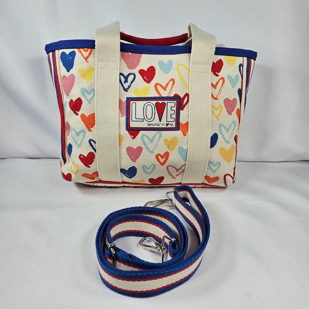 Brighton Canvas Tote Bag Hearts Love Red Blue White Crossbody Strap - Picture 2 of 8